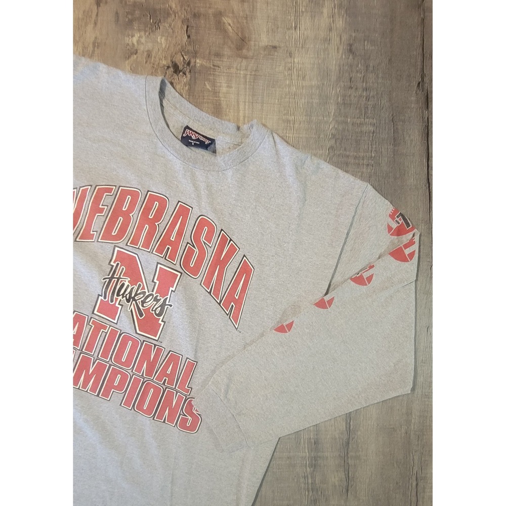Vintage JanSport Nebraska Huskers National Champions Gray T-Shirt Mens L USA EUC